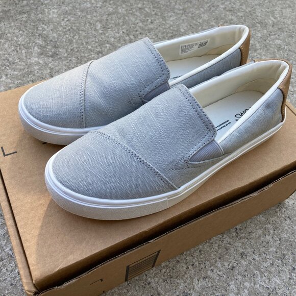 TOMS Devon Flat Sneaker | Women's Slip On Shoe | US 7 | Grey Canvas + Leather - Picture 4 of 7